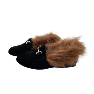 Kids Black Fur Loafer